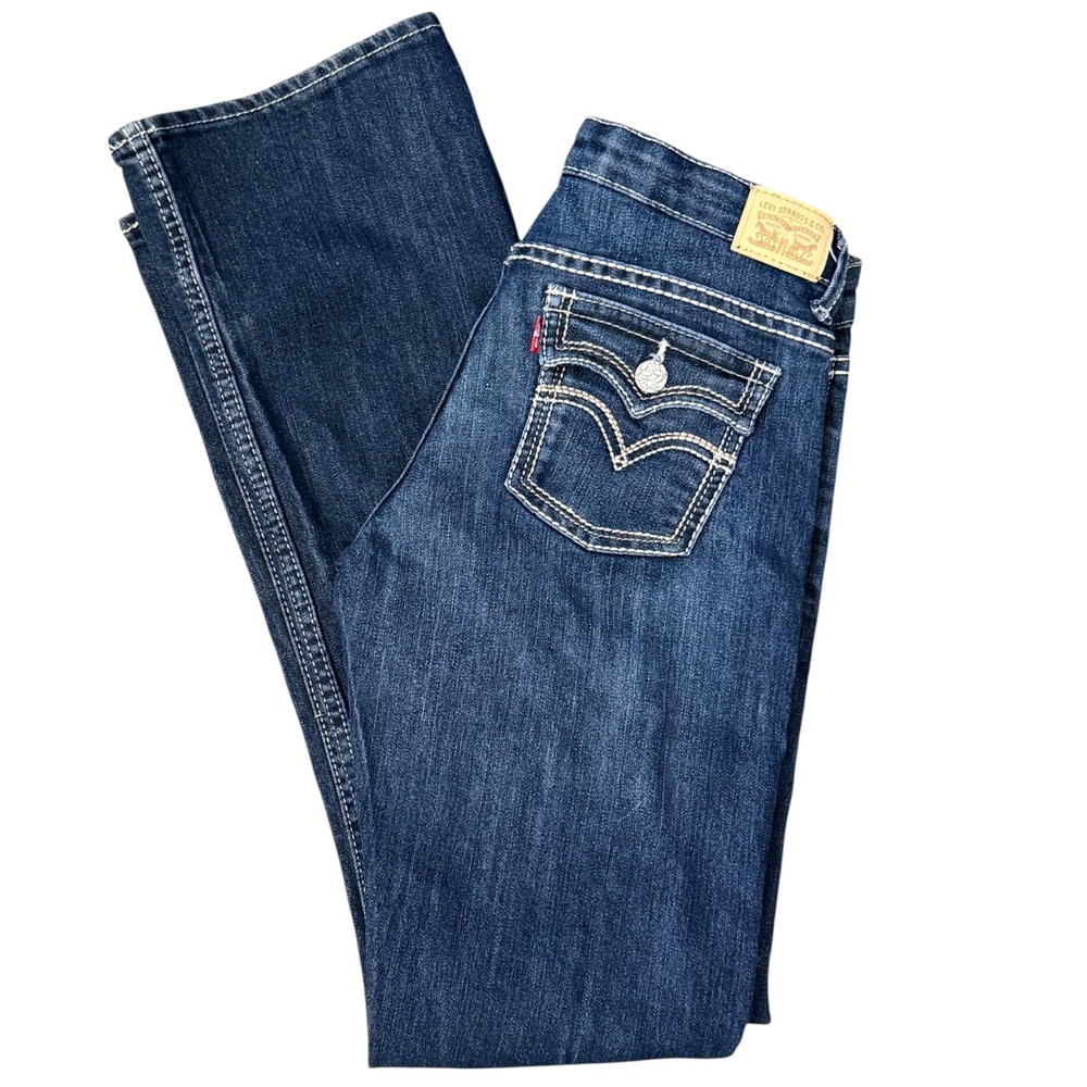 Levis 715 Bootcut Jeans Womens‎ 16  Dark Wash Thick Contrast Stitch Denim Y2K